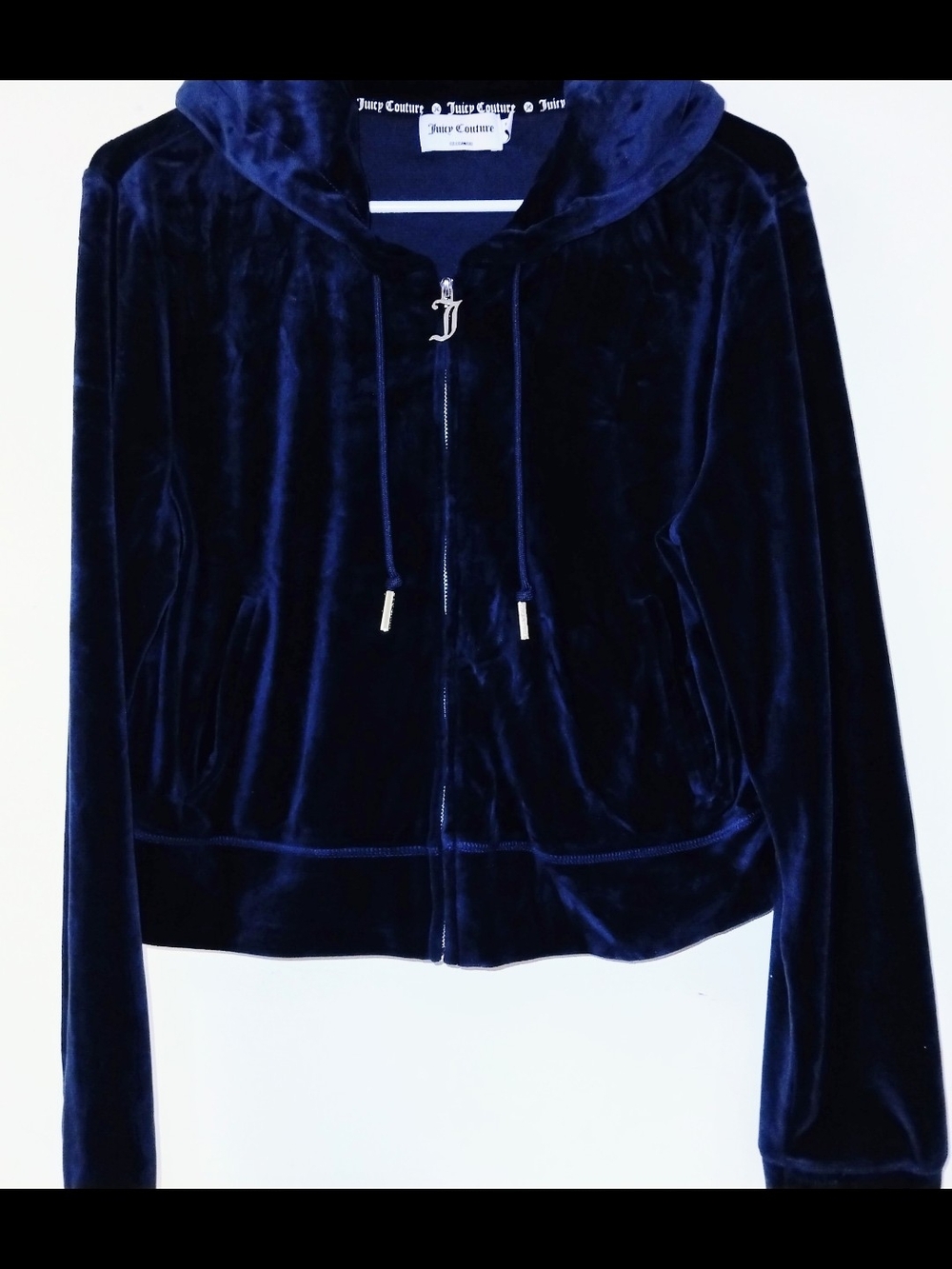 Y2K VINTAGE Juicy Couture Navy Velour Zip Hoodie, SOFT, Dark Naby Blue